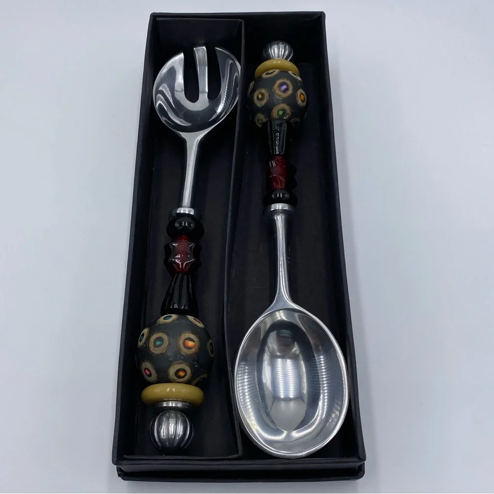 South Coast Beaded Salad Turners Fork Spoon Set